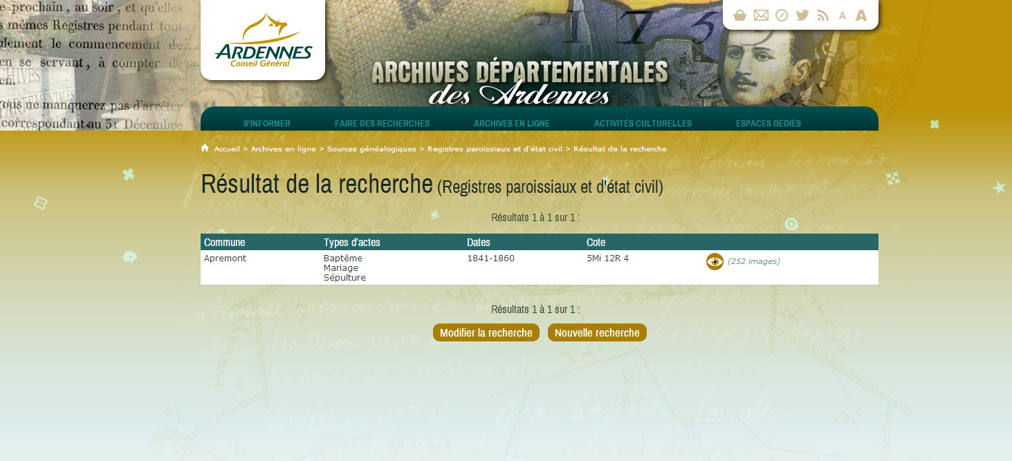 Archives 08, les registres d'état civil d'Apremont en ligne. Archive en ligne