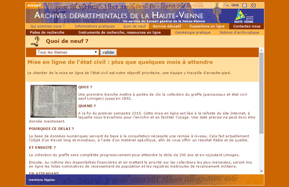 Archives 87, les registres d'état civil