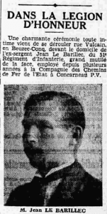 Beuzec-Conq Le Barillec Jean 51e RI Légion d'honneur Le Petit Breton 6 janvier 1935