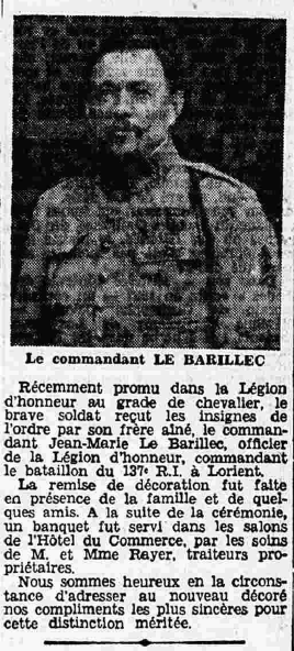 Beuzec-Conq Le Barillec Jean-marie 137e RI Le Petit Breton 6 janvier 1935