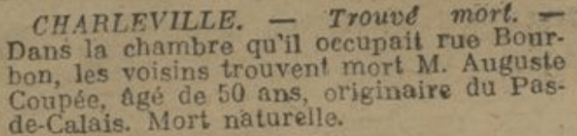 Charleville Coupée auguste mort Le Petit Ardennais 23 Février 1919