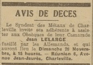 LELARGE Jean Charleville Avis de décès 1944