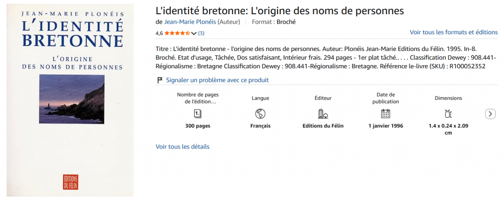 L'origine des noms de personnes l'identité bretonne