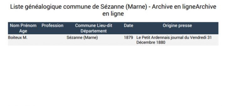 liste généalogique commune de Sézanne Marne