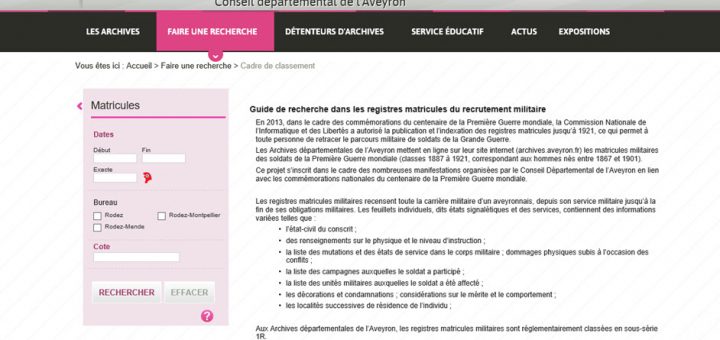 registres matricules Aveyron