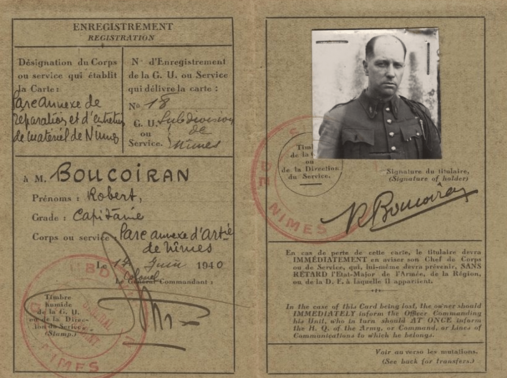 Carte d'enregistrement Boucoiran Robert 1940