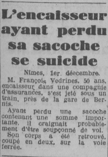 Nîmes Vedrines François Echo du Centre 2 Décembre 1946