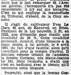 Briec cour d'appel de Rennes Le Gers Yves Le Petit Breton 1 novembre 1936