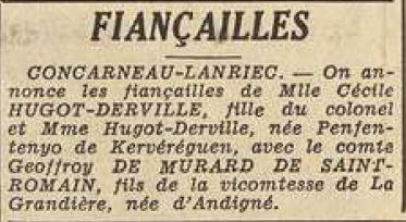 Concarneau Hugot Derville Cécile Geffroy de Murard de Saint Romain Le Télégramme de Brest et de l'Ouest 2 Août 1955