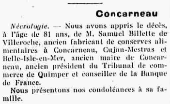 Concarneau Samuel Bilette Le Finistère 2 Octobre 1937