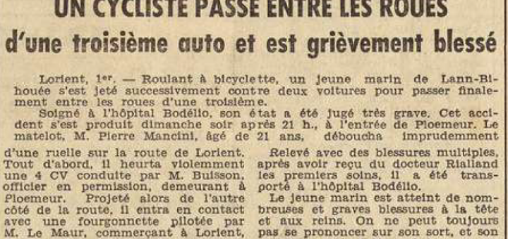 Lorient Pierre Mancini Le Télégramme de Brest et de l'Ouest 2 Août 1955