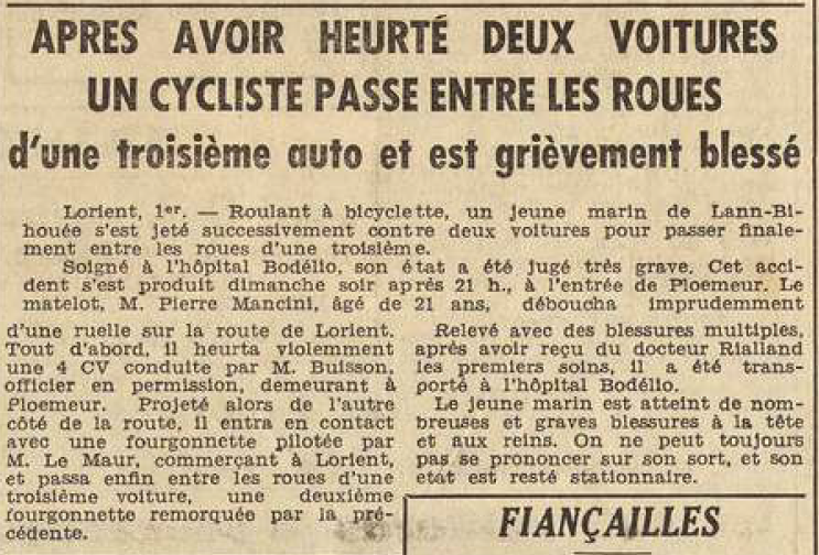 Lorient Pierre Mancini Le Télégramme de Brest et de l'Ouest 2 Août 1955