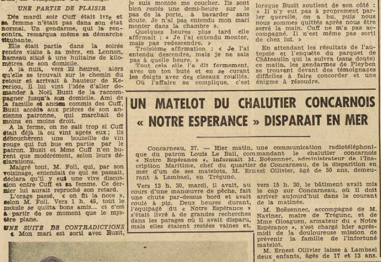 Pleyben Buzit Noël Le télégramme de Brest 28 Juillet 1955