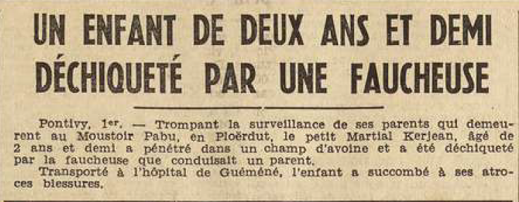 Pontivy Kerjean Martial Le Télégramme de Brest et de l'Ouest 2 Août 1955