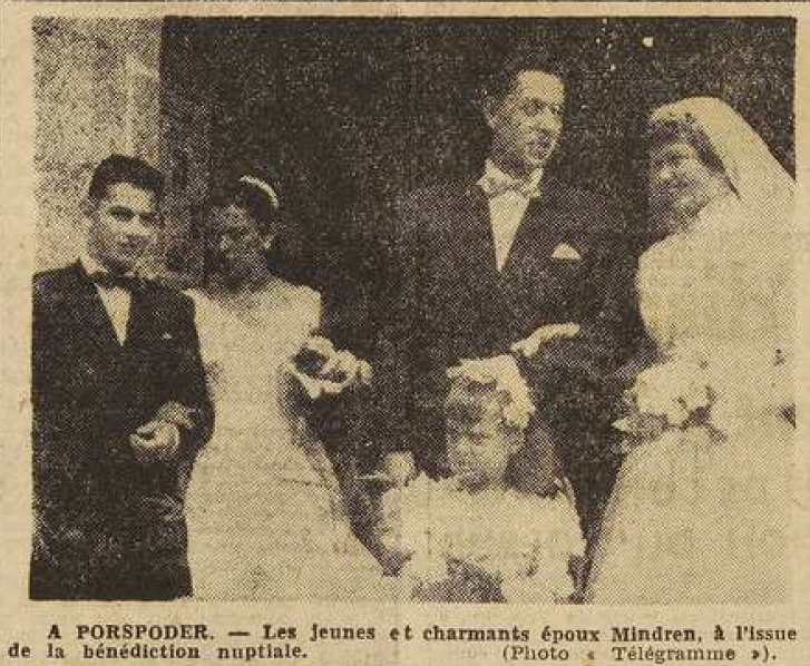 Porspoder Mariage époux Mindren Le Télégramme de Brest 12 septembre 1955
