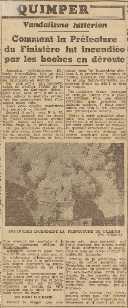 Quimper Incendie de la préfecture par les Allemands 18 Septembre 1944
