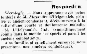Rosporden nécrologie L'Helgouach Alexandre Le Finistère 27 Janvier 1938