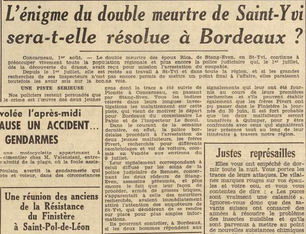 Saint-Yvi époux Rica Le Télégramme de Brest et de l'Ouest 2 Août 1955