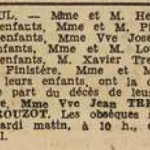 Treboul avis mortuaire Rouzot Urbaine veuve Trellu Jean Le Télégramme 25 Juillet 1955