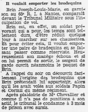 65e RI Brin Joseph Louis Marie Ouest-Éclair 10 juillet 1930