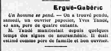 Ergué-Gabéric Tandé Yves Le Finistère 2 Janvier 1937