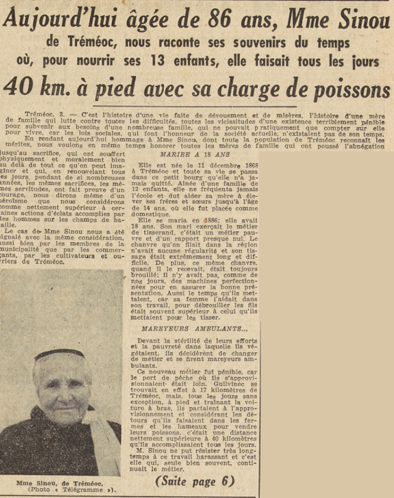 Tréméoc Mme Sinou Le Télégramme de Brest 4 mai 1955