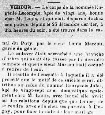 Verdun Lecompte eugénie Bourgeois Jules L'Avenir de la Meuse 4 Janvier 1894