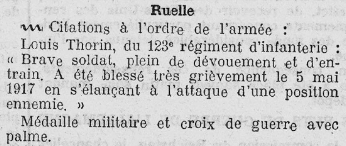 123e régiment d'infanterie Thorin Louis 1 Octobre 1917