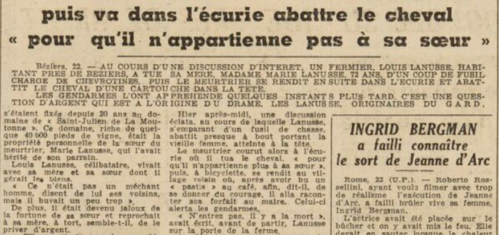 Béziers Lanusse Louis Le Télégramme de Brest et de l'Ouest 23 Février 1954