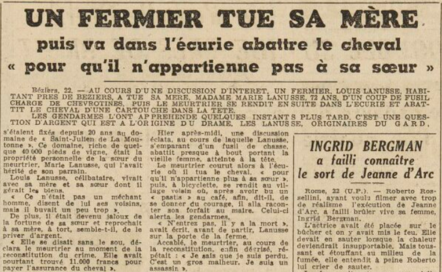Béziers Lanusse Louis Le Télégramme de Brest et de l'Ouest 23 Février 1954