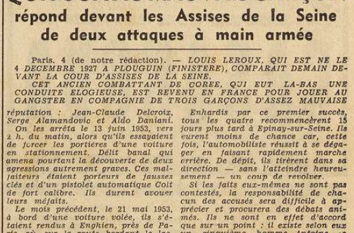 Plouguin Leroux Louis devant les Assises de la Seine Le Télégramme 5 Octobre 1955