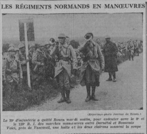 39e Régiment d'infanterie Marches de manoeuvres avec le 8e et 129e RI Le Journal de Rouen 1 juillet 1938