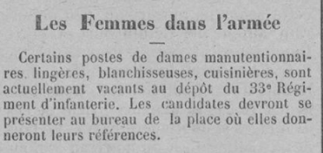 Femmes dans l'armée Ere Nouvelle des Charentes 13 Avril 1916