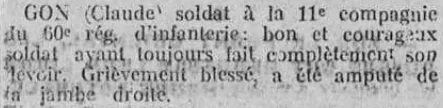 Médaille militaire Gon Claude L'Alsace 3 Août 1915