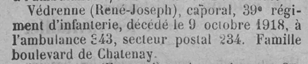 Védrenne René Joseph Ere Nouvelle des Charentes 10 Janvier 1919
