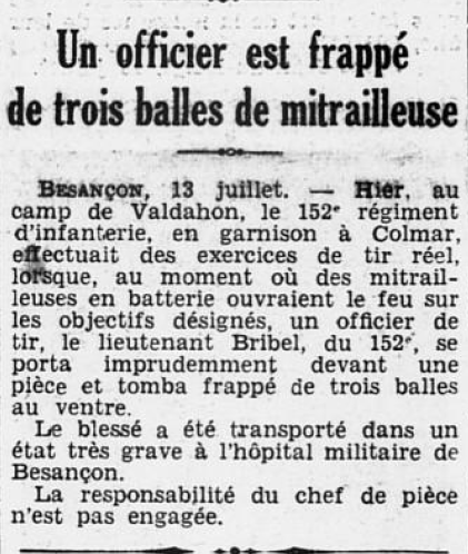 152e régiment d'infanterie lieutenant Bridel Ouest-Éclair 14 juillet 1934
