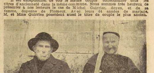 Plomeur doyen Guirriec Michel et doyenne sa femme L'Helgouach Marie Louise Le Télégramme de Brest 12 Septembre 1955