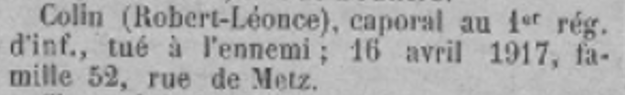 Colin Robert Léonce Ere des Charentes 1 Juin 1917