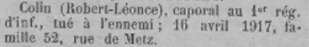 Colin Robert Léonce Ere des Charentes 1 Juin 1917