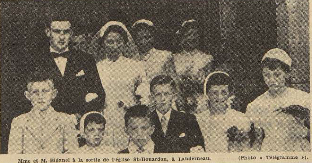 Landerneau Mariage Mr et Mme Bidanel Le Télégramme de Brest 21 juillet 1954