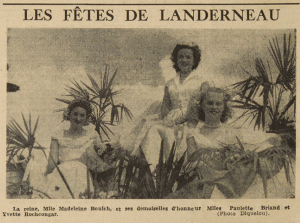 Landerneau Reine Madeleine Boulch demoiselles d'honneur Briand Paulette et Rochcongar Yvette Le Télégramme 10 juillet 1951