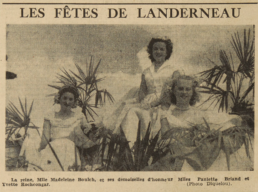 Landerneau Reine Madeleine Boulch demoiselles d'honneur Briand Paulette et Rochcongar Yvette Le Télégramme 10 juillet 1951