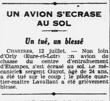 Chartres Guyot mécanicien sergent Ouest-Éclair 13 juillet 1934