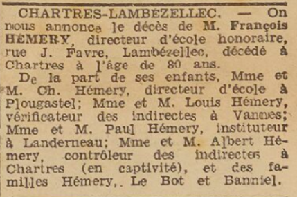 Hémery François Chartres Le Télégramme 18 Septembre 1944
