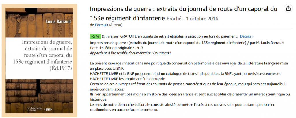 153e Régiment d'infanterie impression de guerre journal d'un caporal 1917