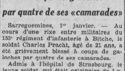 Pracht Charles soldat du 153e régiment d'infanterie Le Journal de Rouen 2 janvier 1938