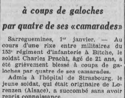 Pracht Charles soldat du 153e régiment d'infanterie Le Journal de Rouen 2 janvier 1938