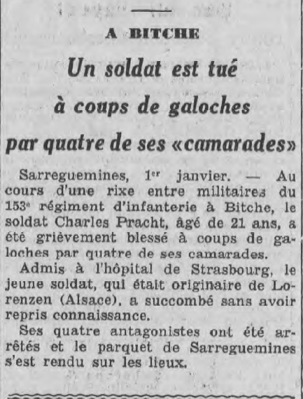 Pracht Charles soldat du 153e régiment d'infanterie Le Journal de Rouen 2 janvier 1938