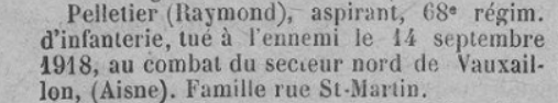 Pelletier Raymond Ere Nouvelle des Charentes 10 Janvier 1919