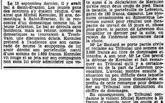 Saint-Evarzec Tribunal correctionnel Kersulec Michel et Lebreton Le Petit Breton 2 février 1936